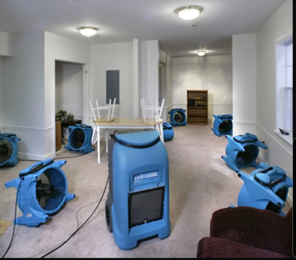 Air movers and dehumidifier setup for Water Damage Restoration in Coventry